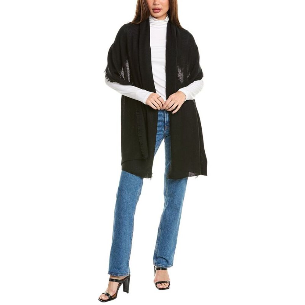 Amicale Cashmere Fringe Jersey Cashmere Travel Wrap, Black